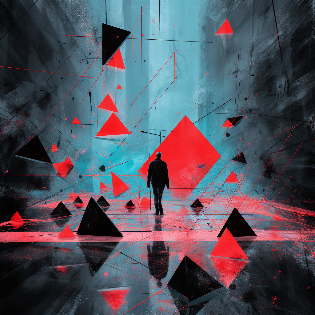 Abstract painting with geometric figures and infrared photography