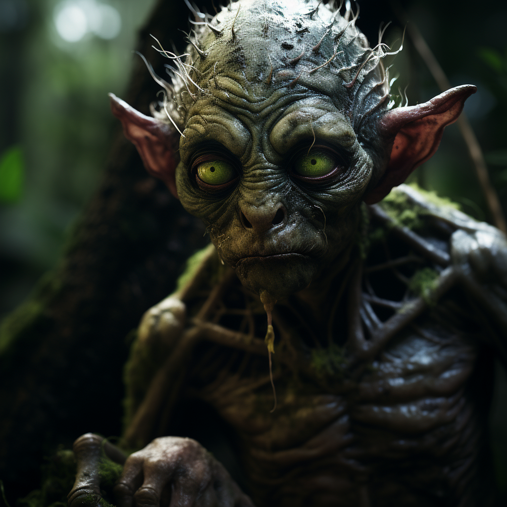 Detailed image of injured green-eyed goblin