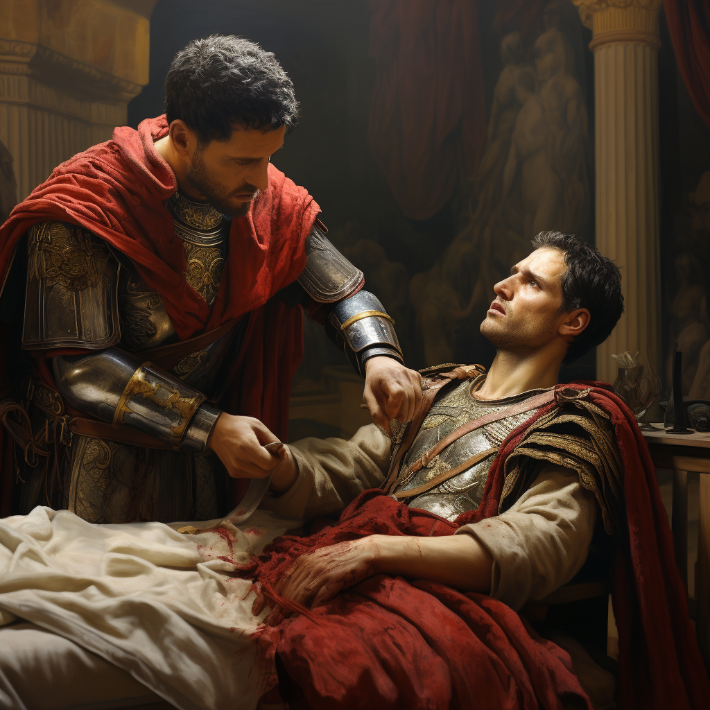 Injured Roman Soldier Getting Help from Doctor