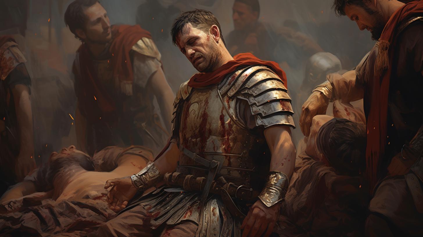 Injured Roman soldiers in pain