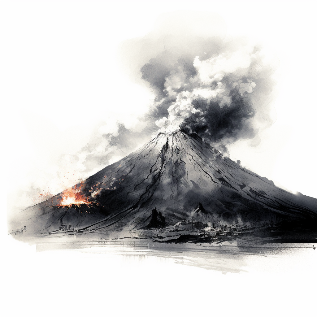 Ink drawing of Etna volcano