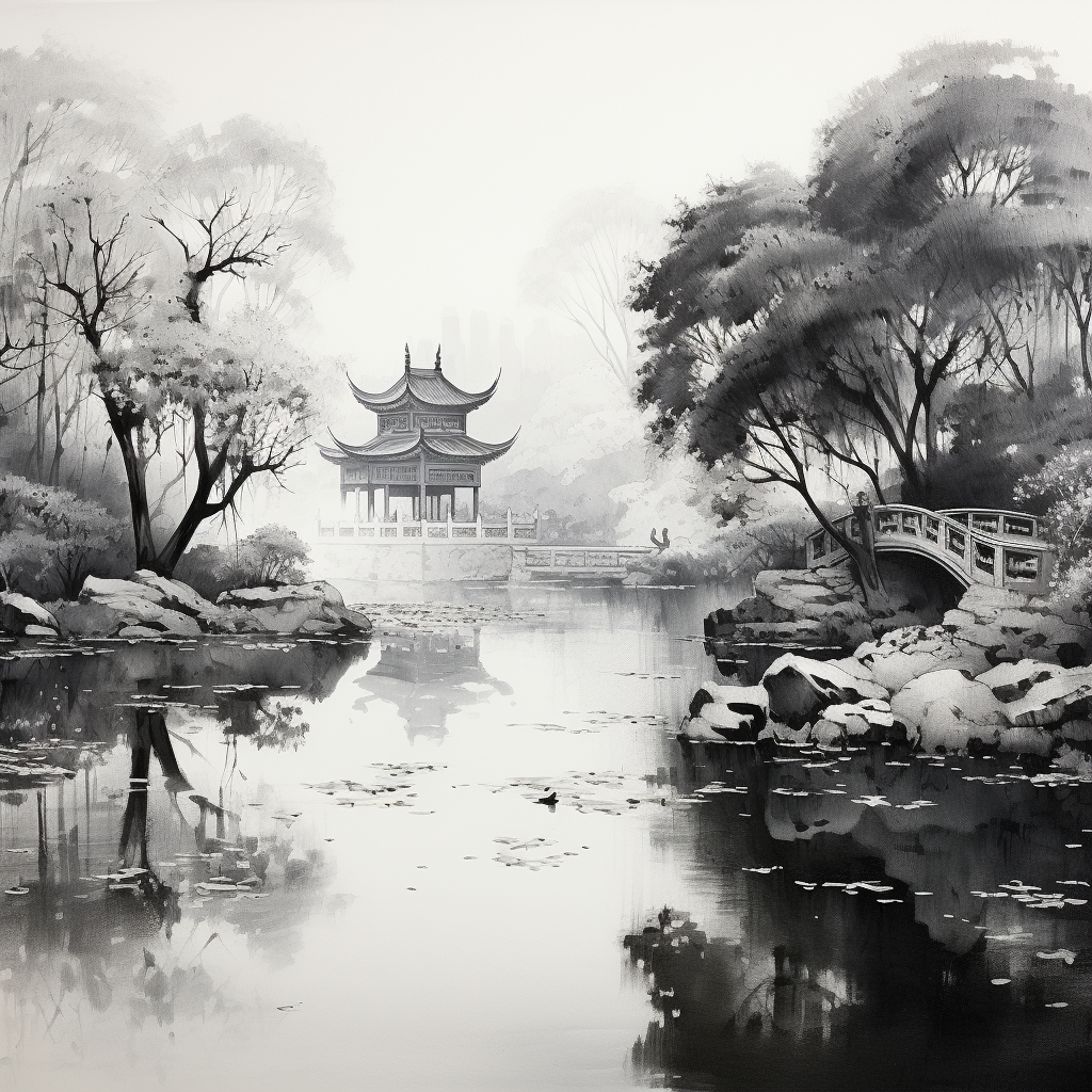 Beautiful ink wash painting of Suzhou gardens