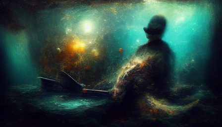 Writer fishing in cosmic ocean