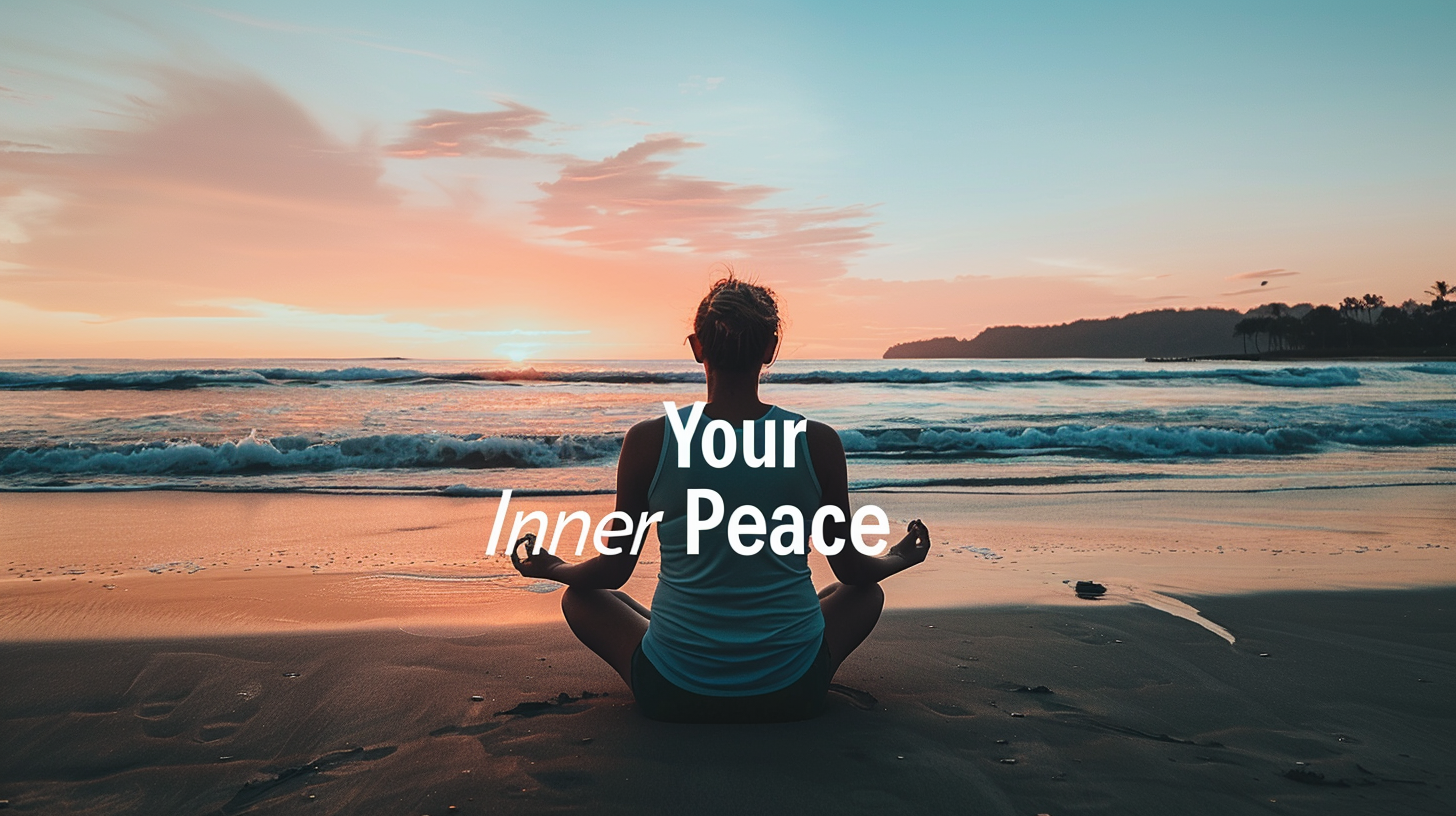 person meditating on beach at sunset