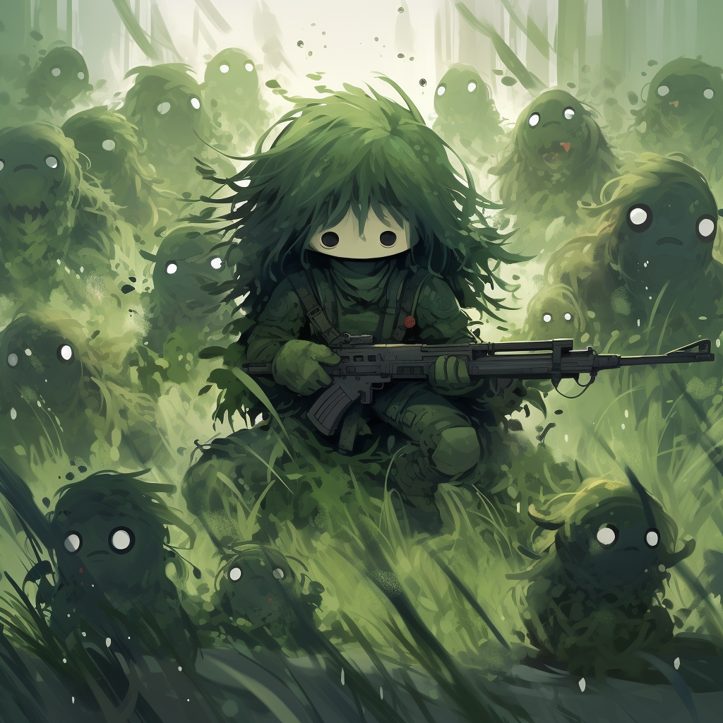 Soldiers in grass ghillie suits