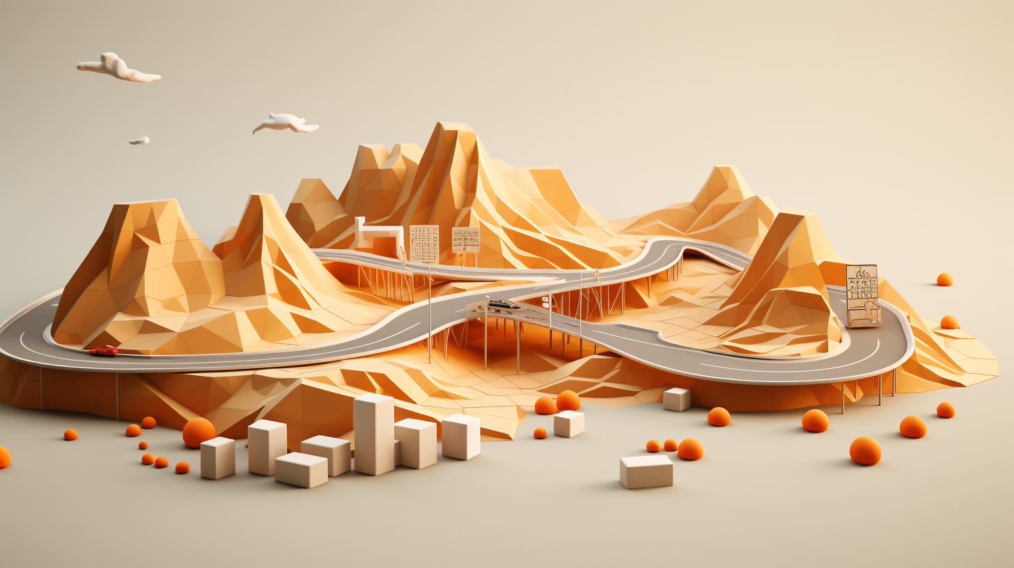 Minimalistic 3D Map Showing Innovation Roadblocks