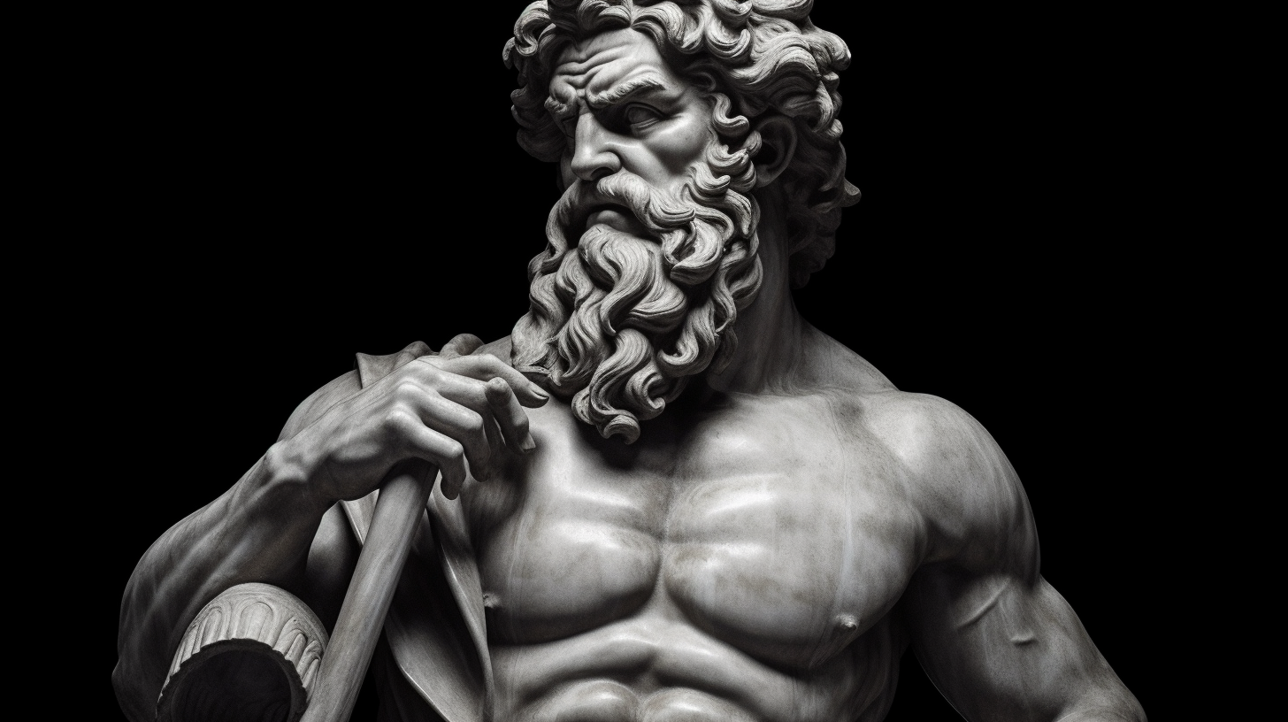 An insanely muscular and wise philosopher in an epic and stoic pose