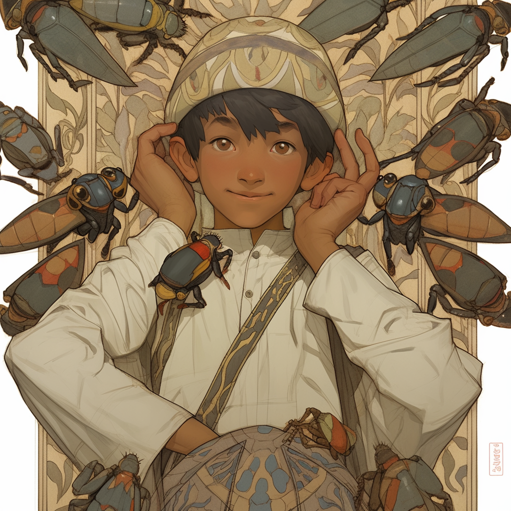 Insect-themed magazine cover with attractive Indian boy and bugs