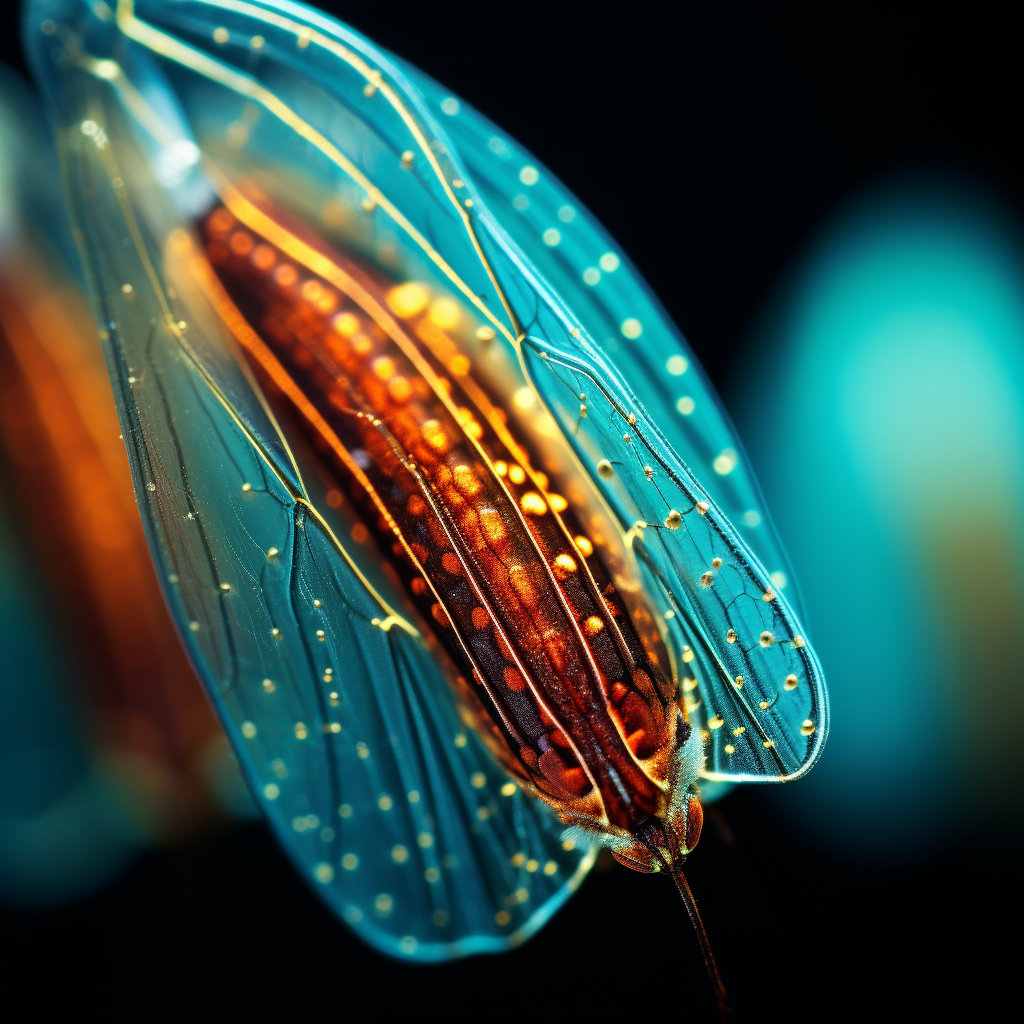 Microscopic image of insect wings with electric circuits