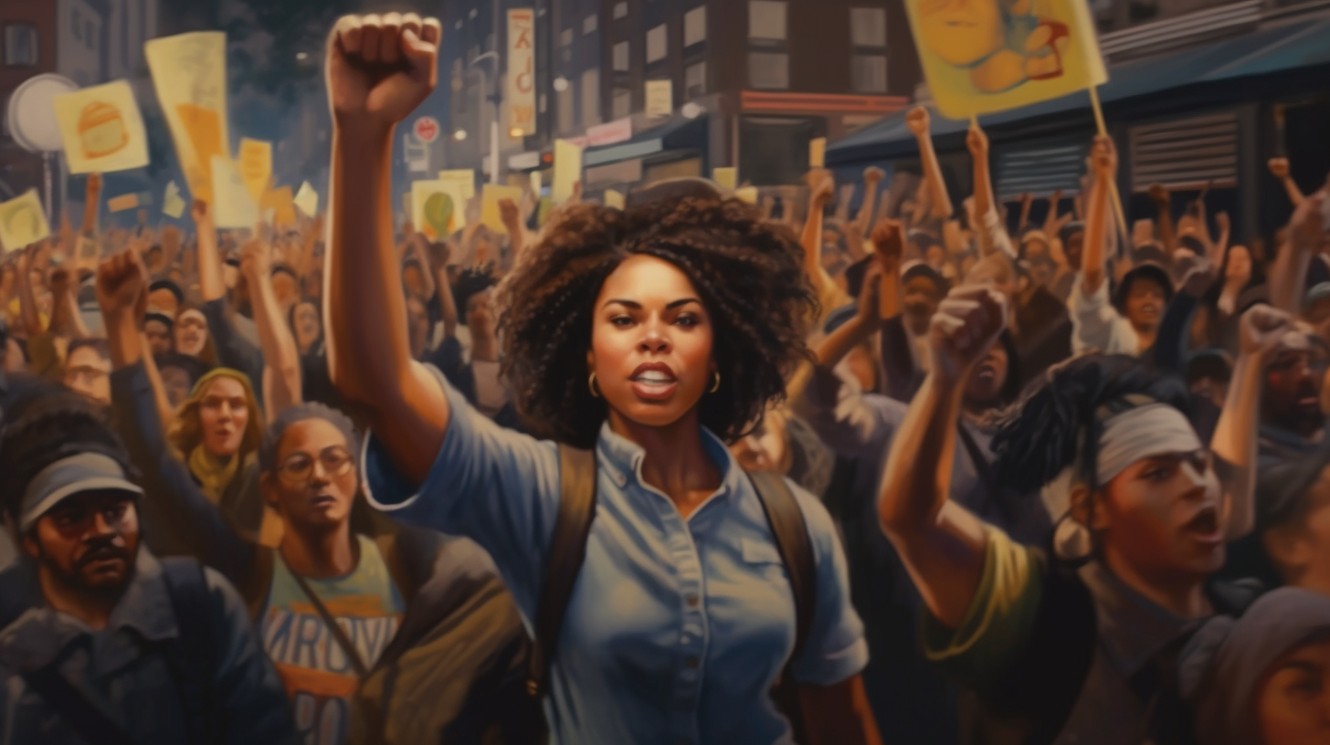 Inspiring black woman leading peaceful protest for equality and justice