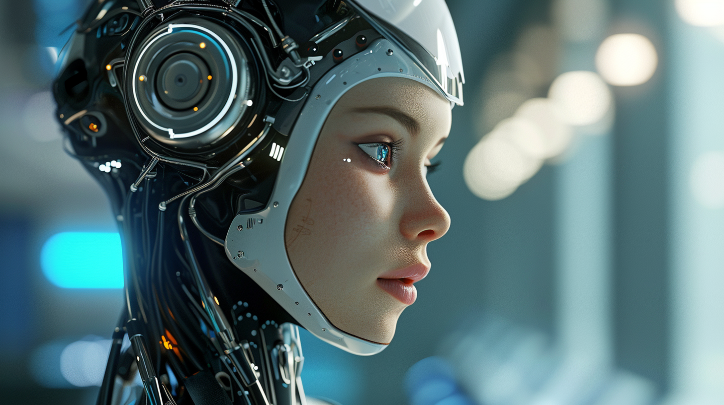 Female AI robot, organic and mechanical