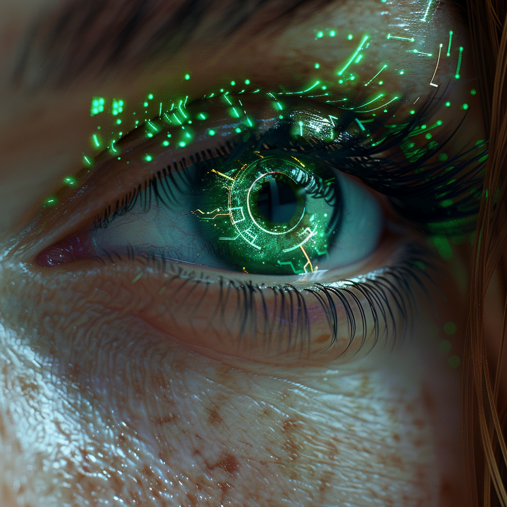 Cyborg female with green cyber eye