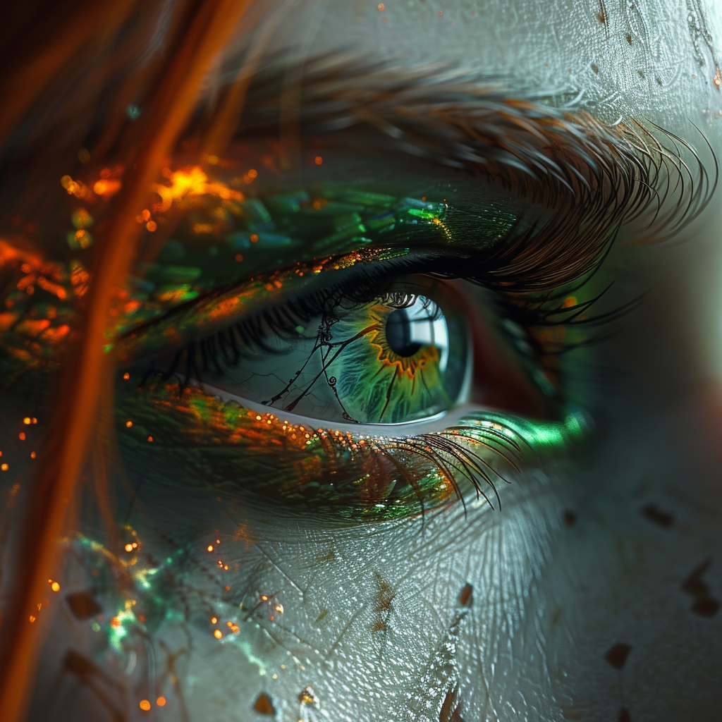 Intense cyborg female green eye