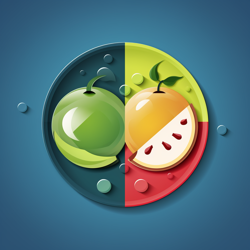 Interconnecting circles with fruit, vegetable, water, sleep icons