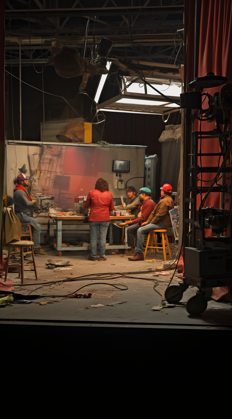 Busy people working on news set