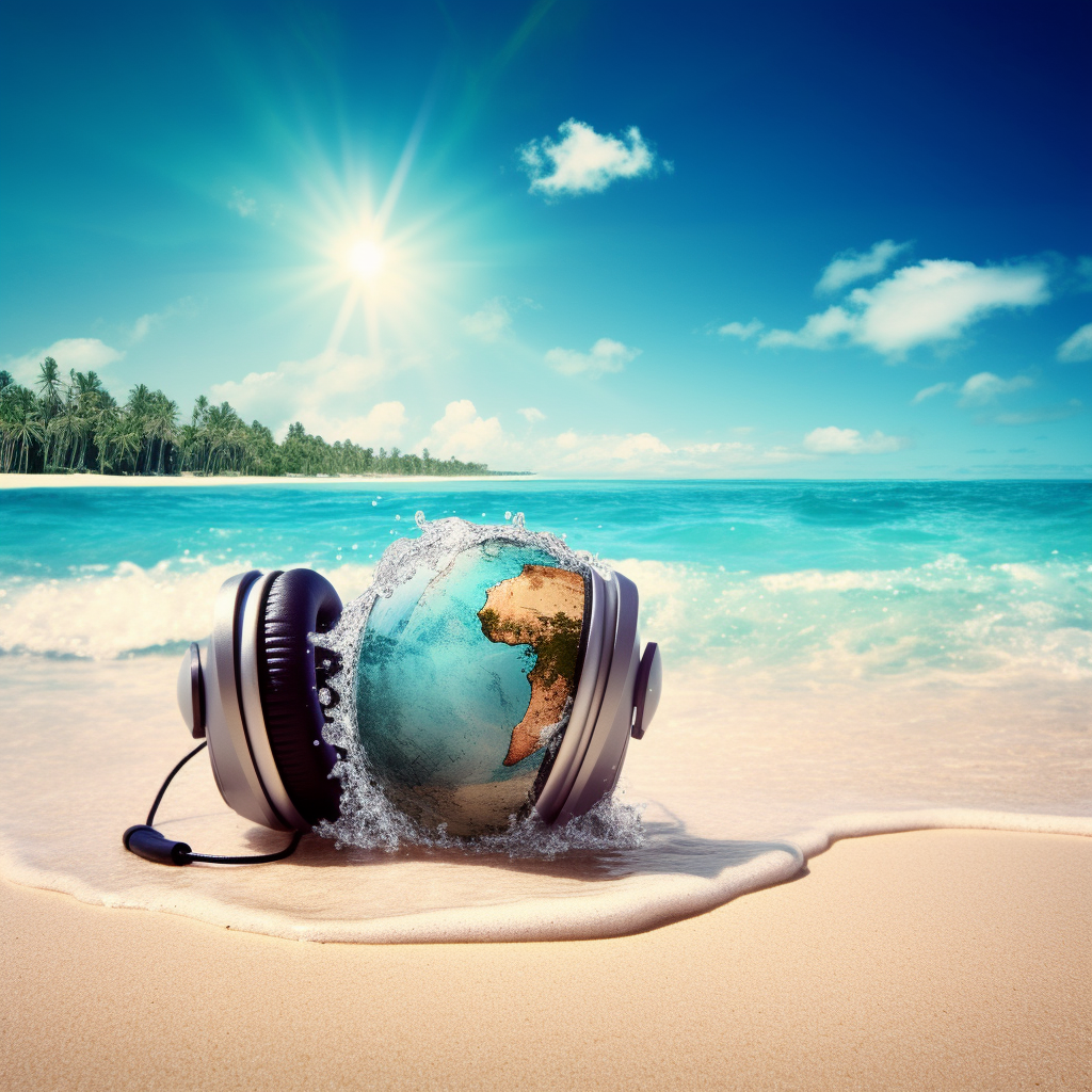 International radio show with music on global beaches