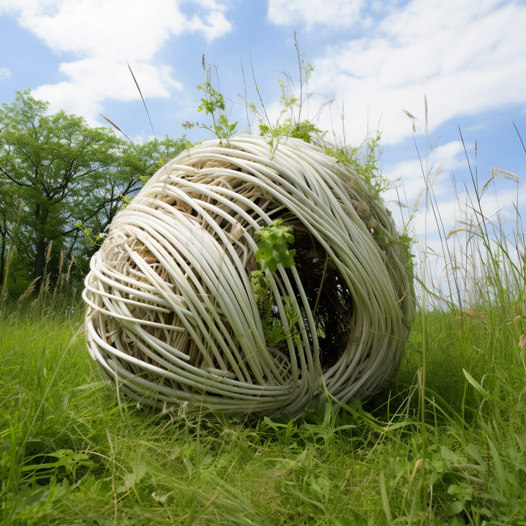 Cocoon made of internet cables in grass