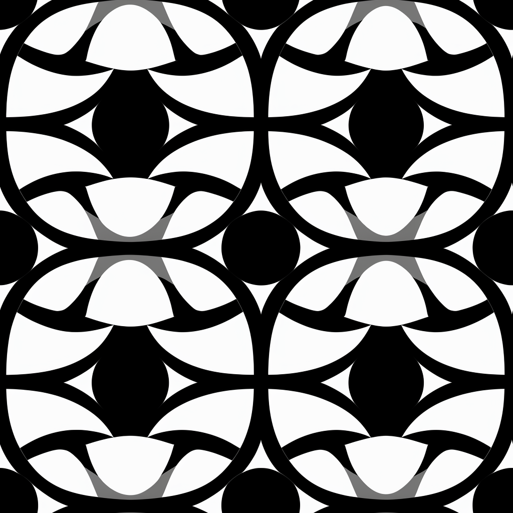 Black and white vector art of intersecting circles and helices