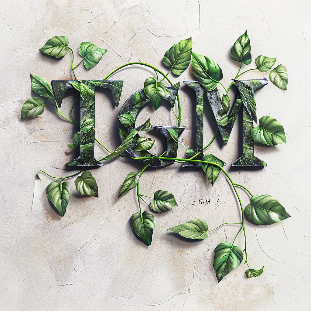 intertwined green leaves letters design