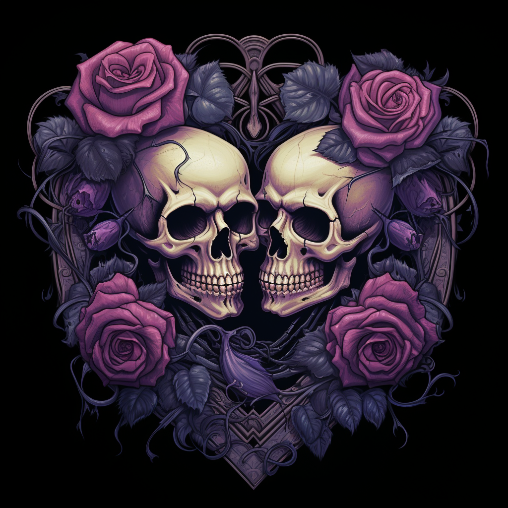 Intertwined Skulls Heart in Dark Gothic Romance