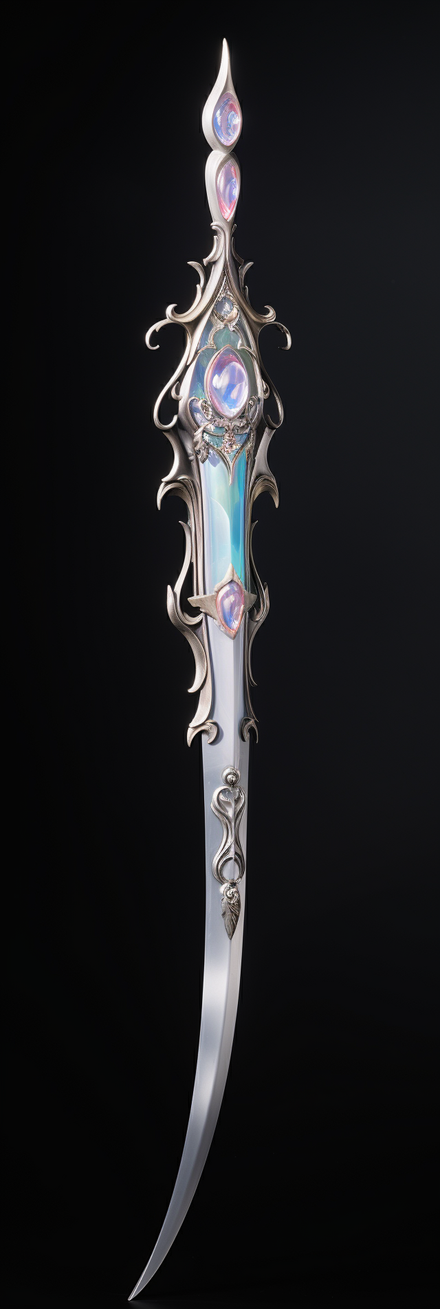 Intricate glaive weapon with glowing mother-of-pearl blade