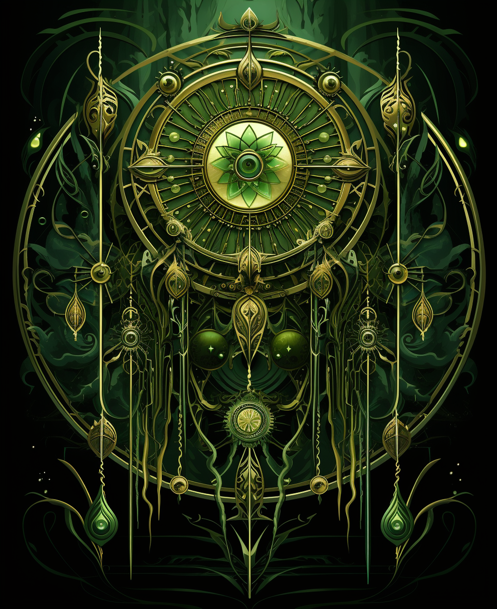 Vibrant green dream catcher abstract art