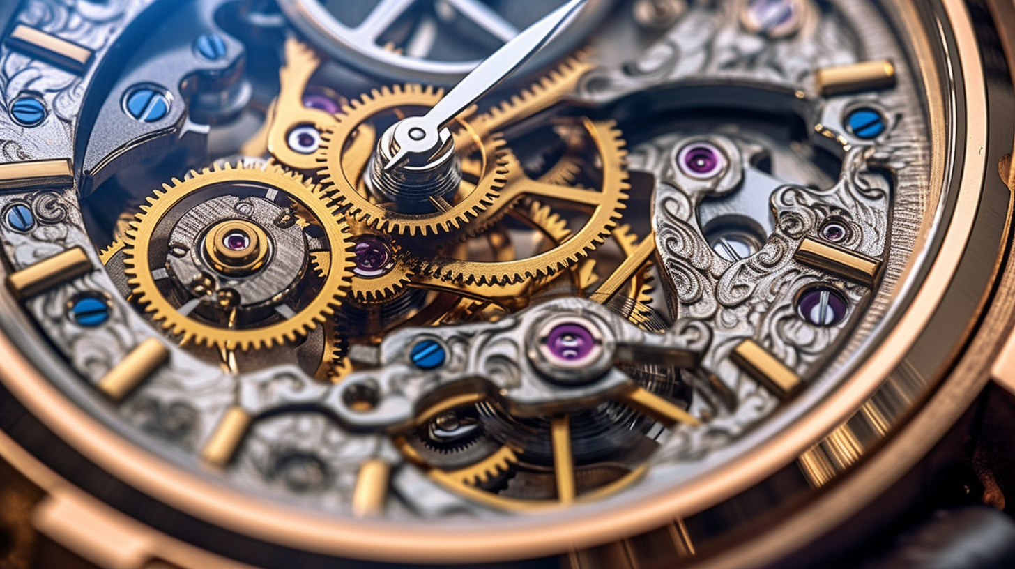 Detailed view of intricate mechanical watch