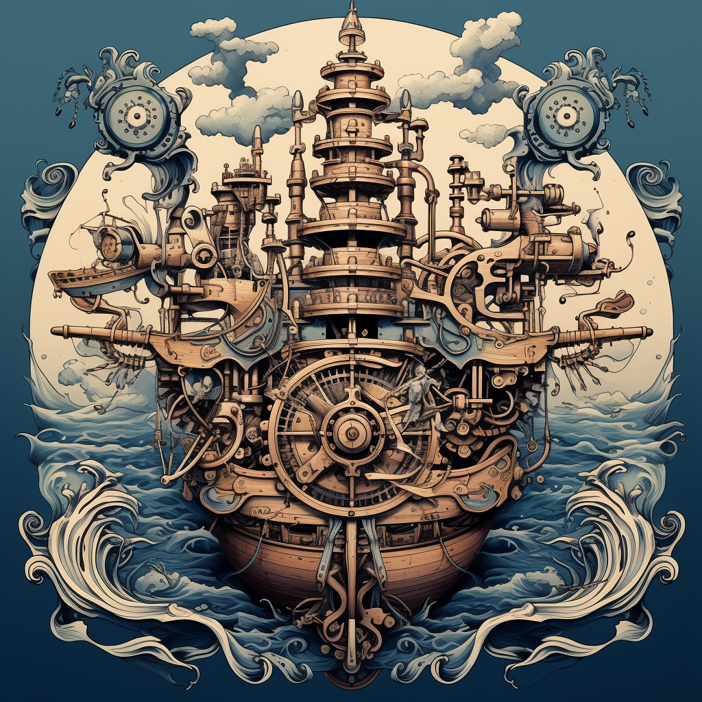 Detailed nautical machine working on the sea