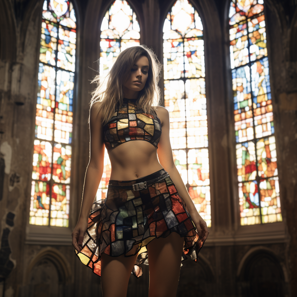 Fashion Model in Tiedye Patchwork Halter Neck Top