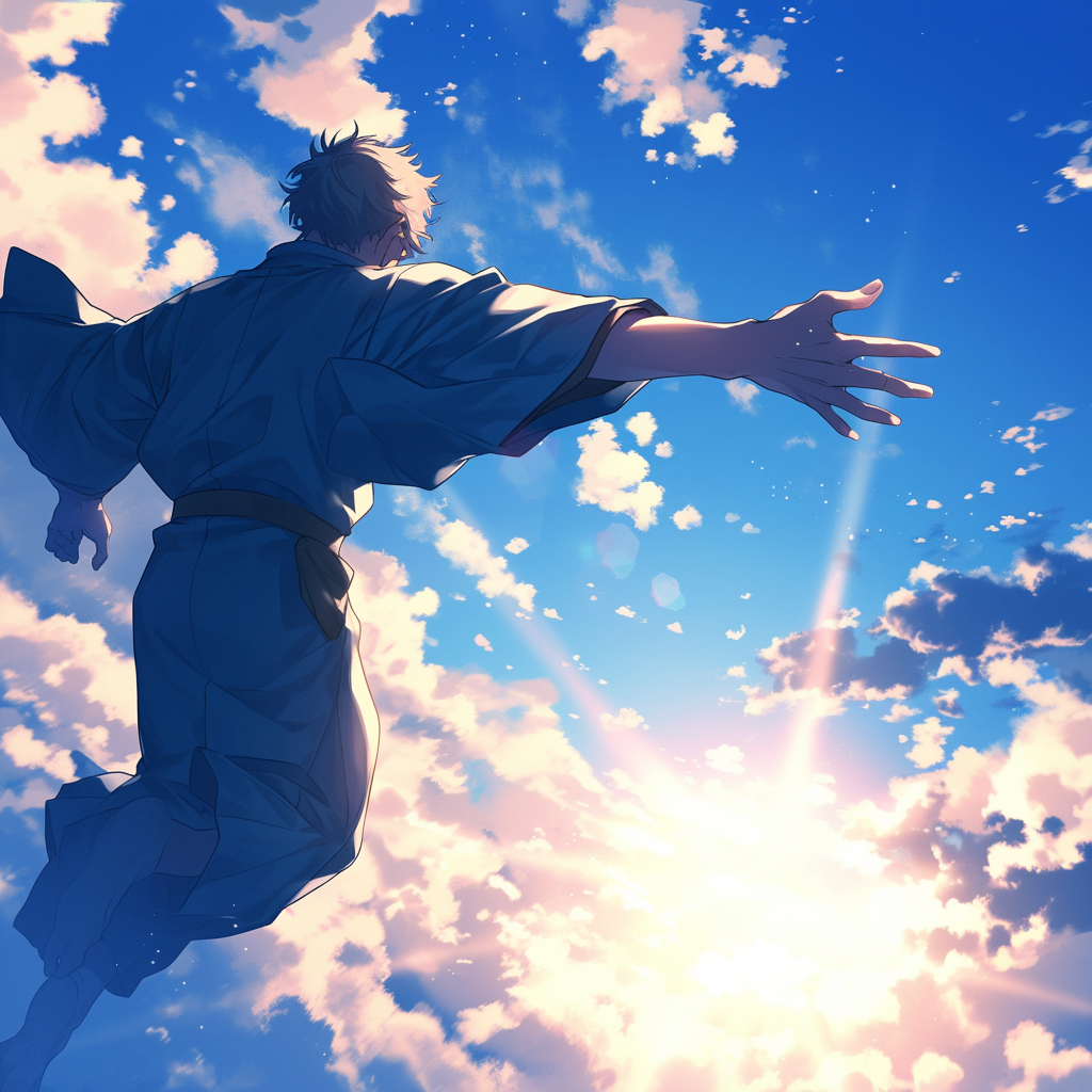 Inumaki floating in bright sky