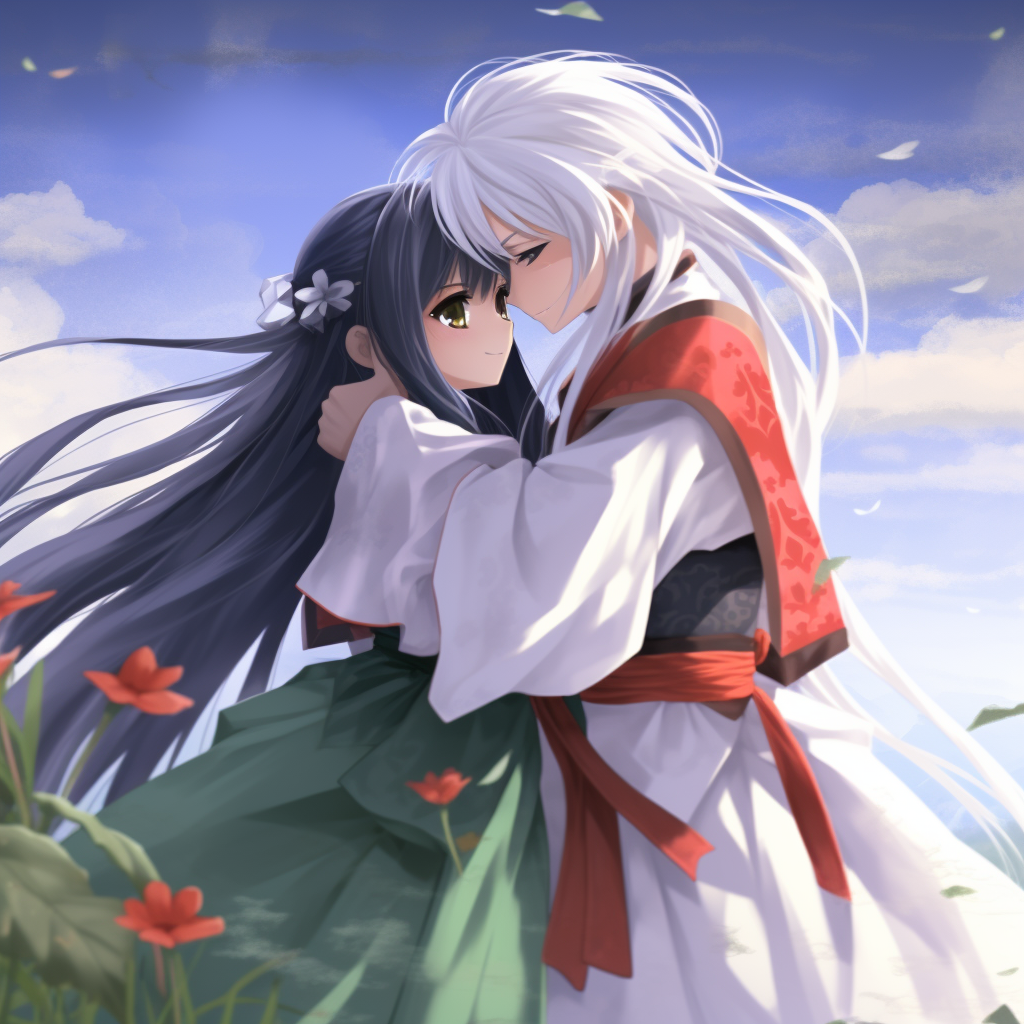 Inuyasha hugging Bulbasour in anime art