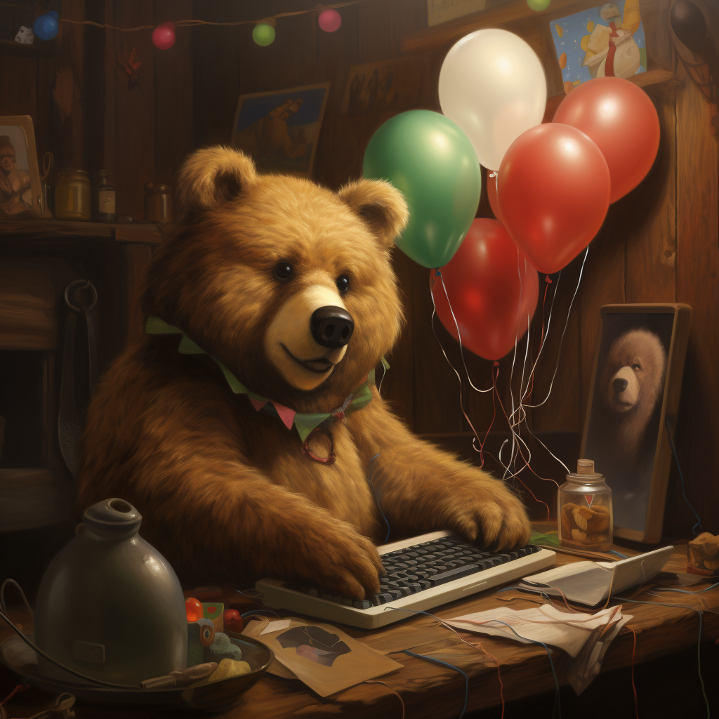 Cute Balloon Bear at Computer