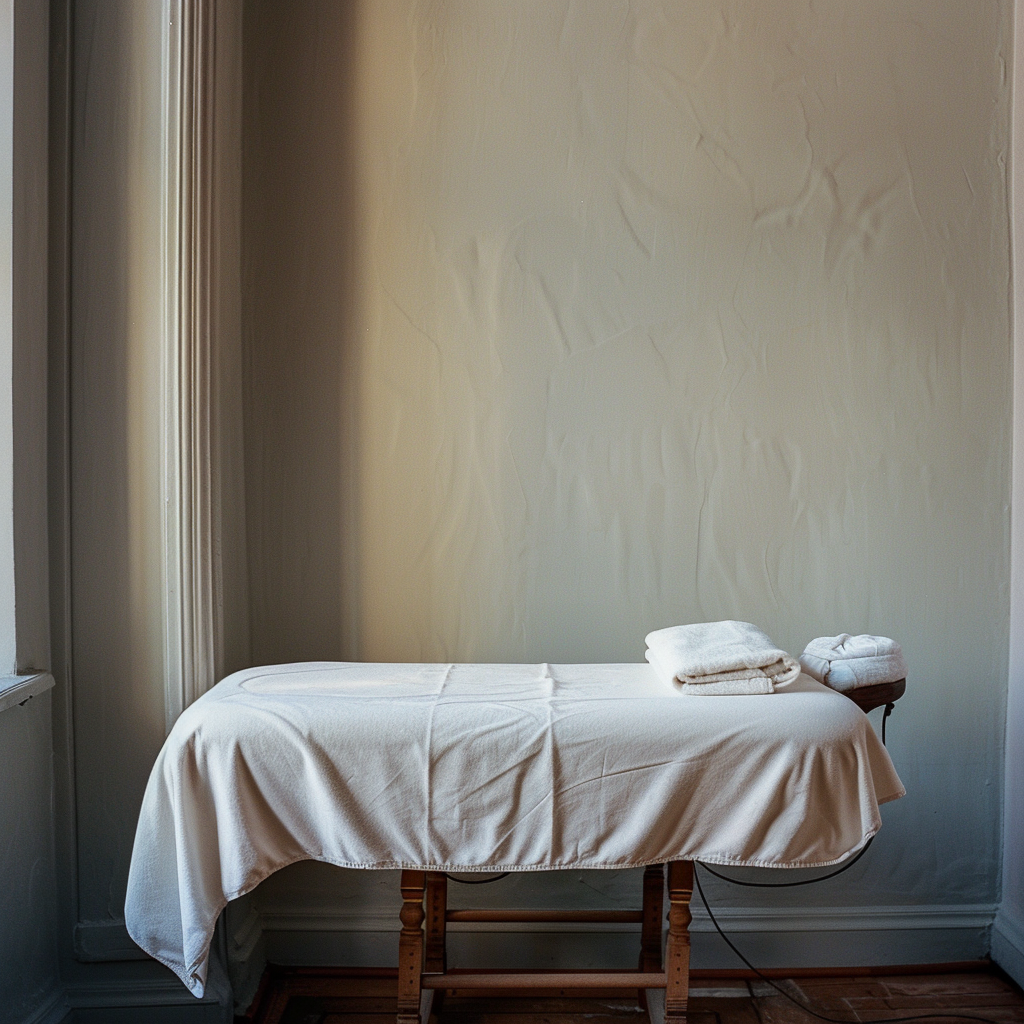 massage table with inviting sheets