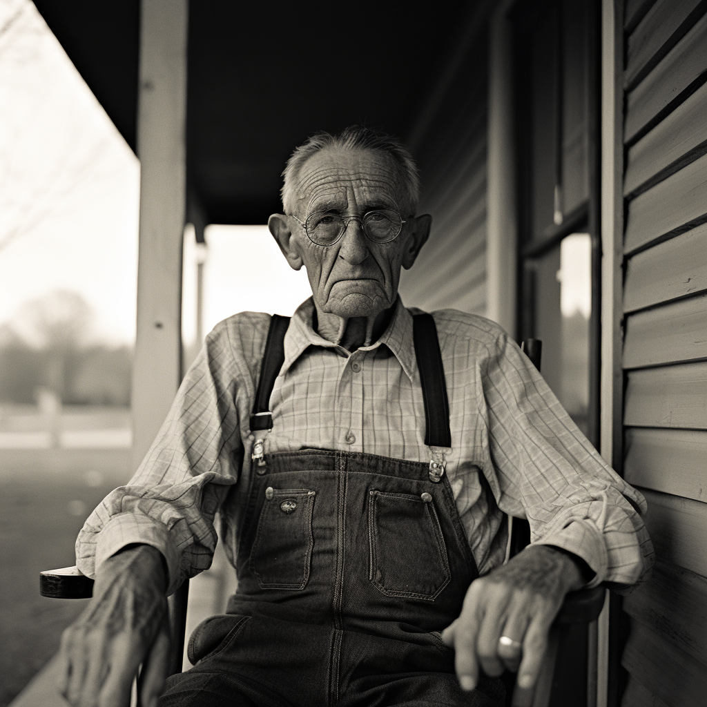 Portrait of 96-year-old Iowa farmer on porch