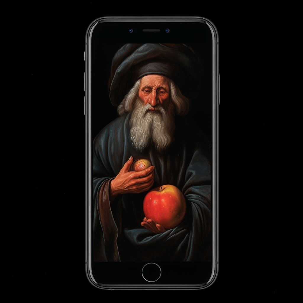 Oil painting of iPhone on black background