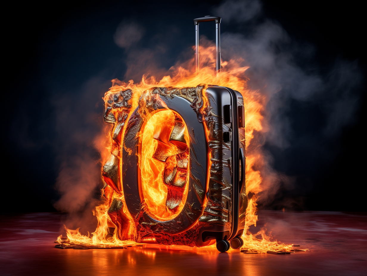 iPhone Rimowa suitcase with dramatic flames