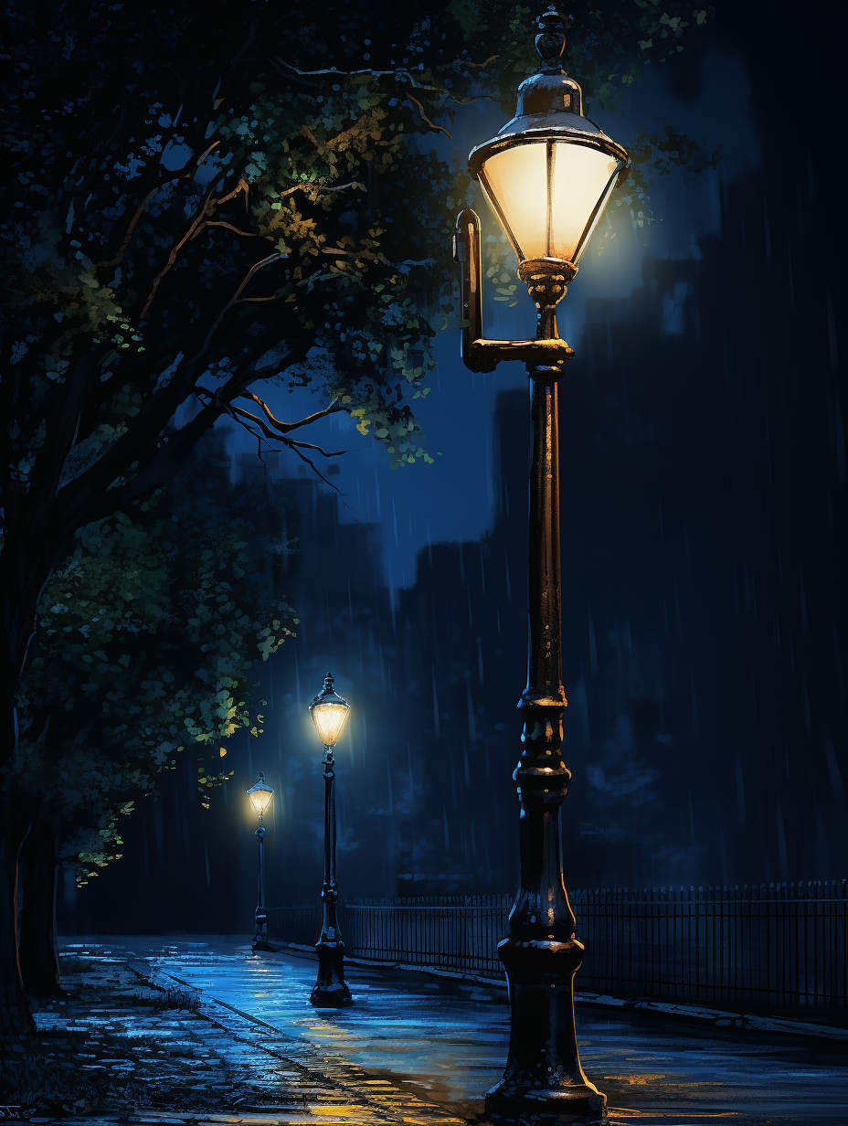 Nighttime street lamp in realistic scenery