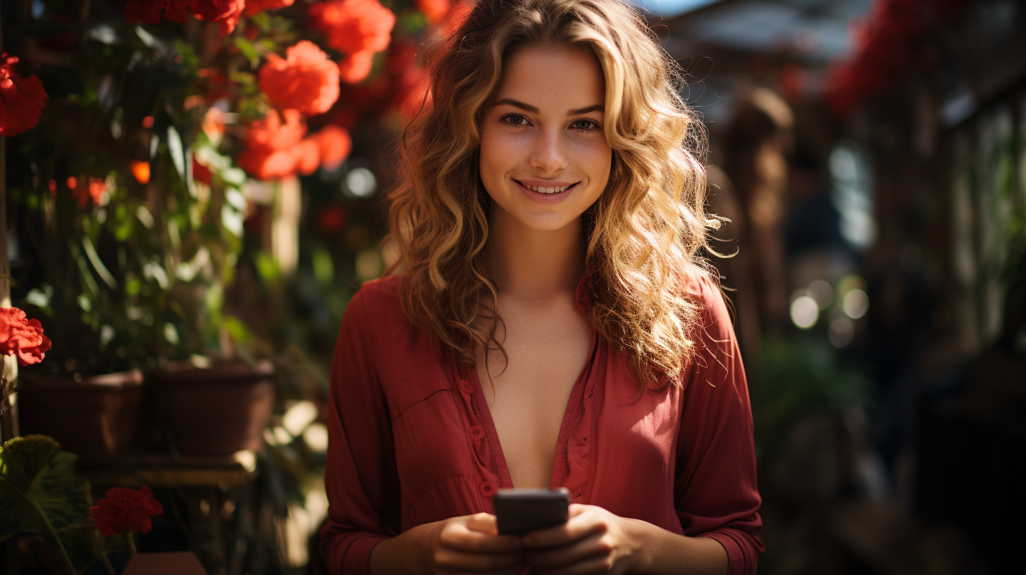 Close-up of woman holding iPhone in bedroom