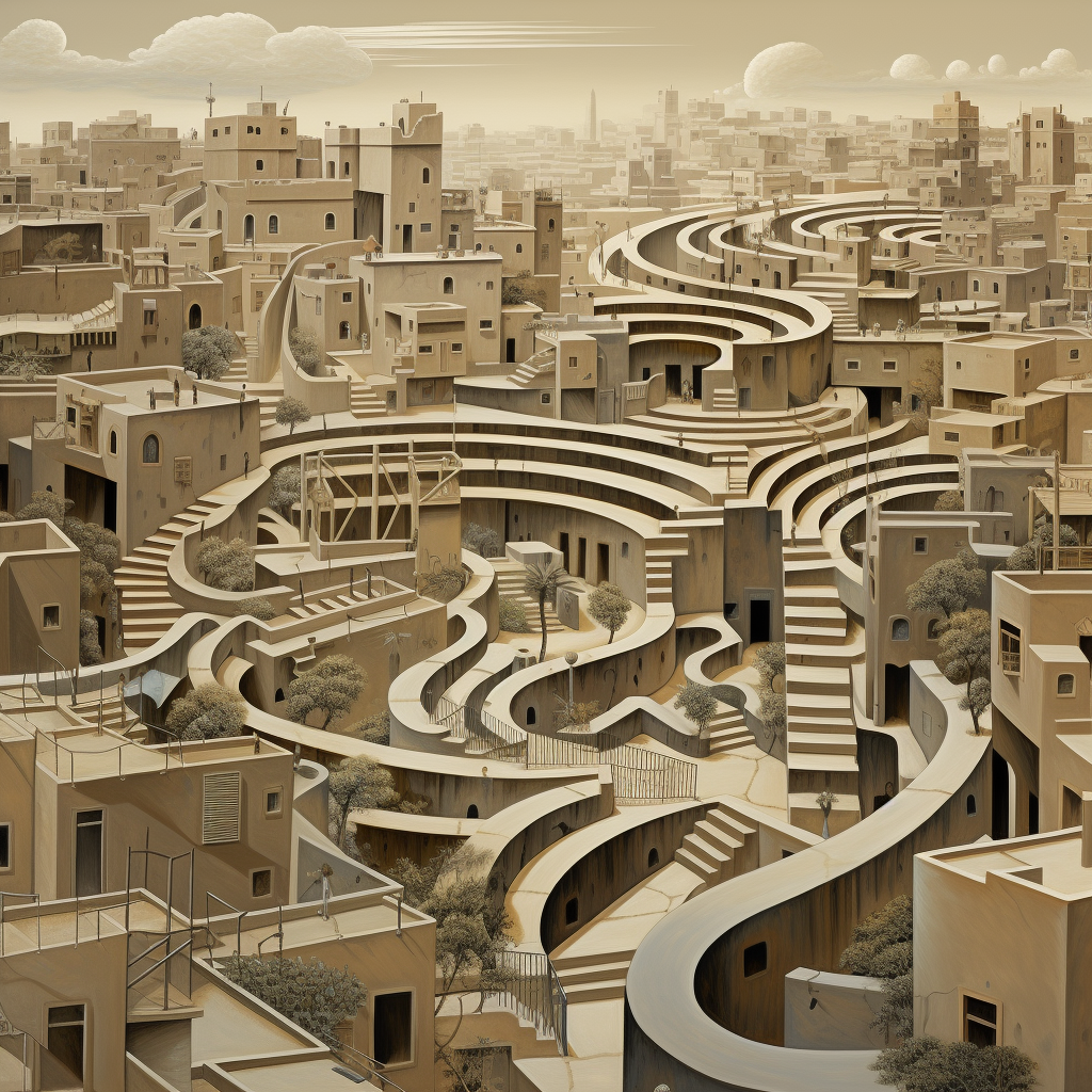 Iranian urban landscape with spiral pattern