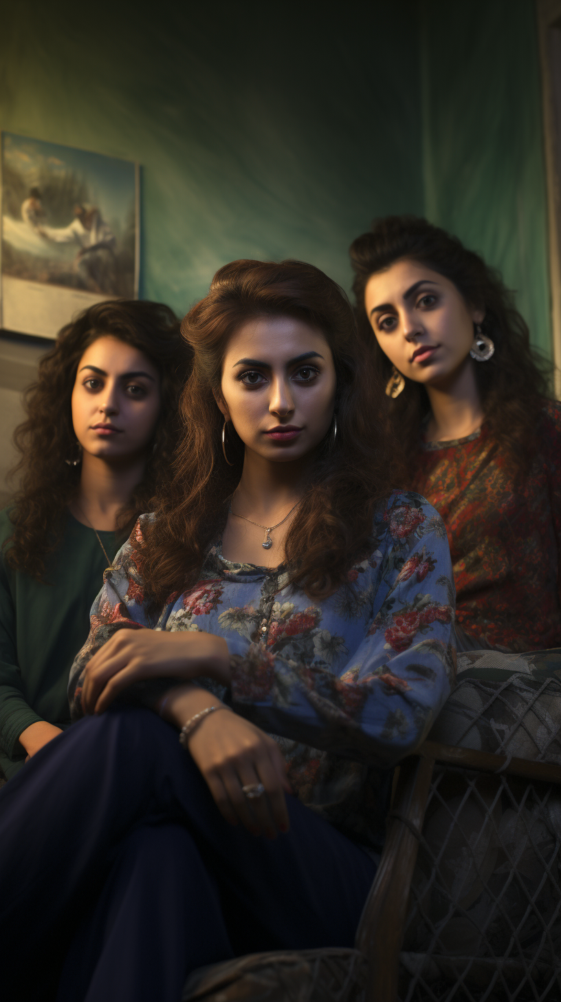 Four young Iranian women watching TV