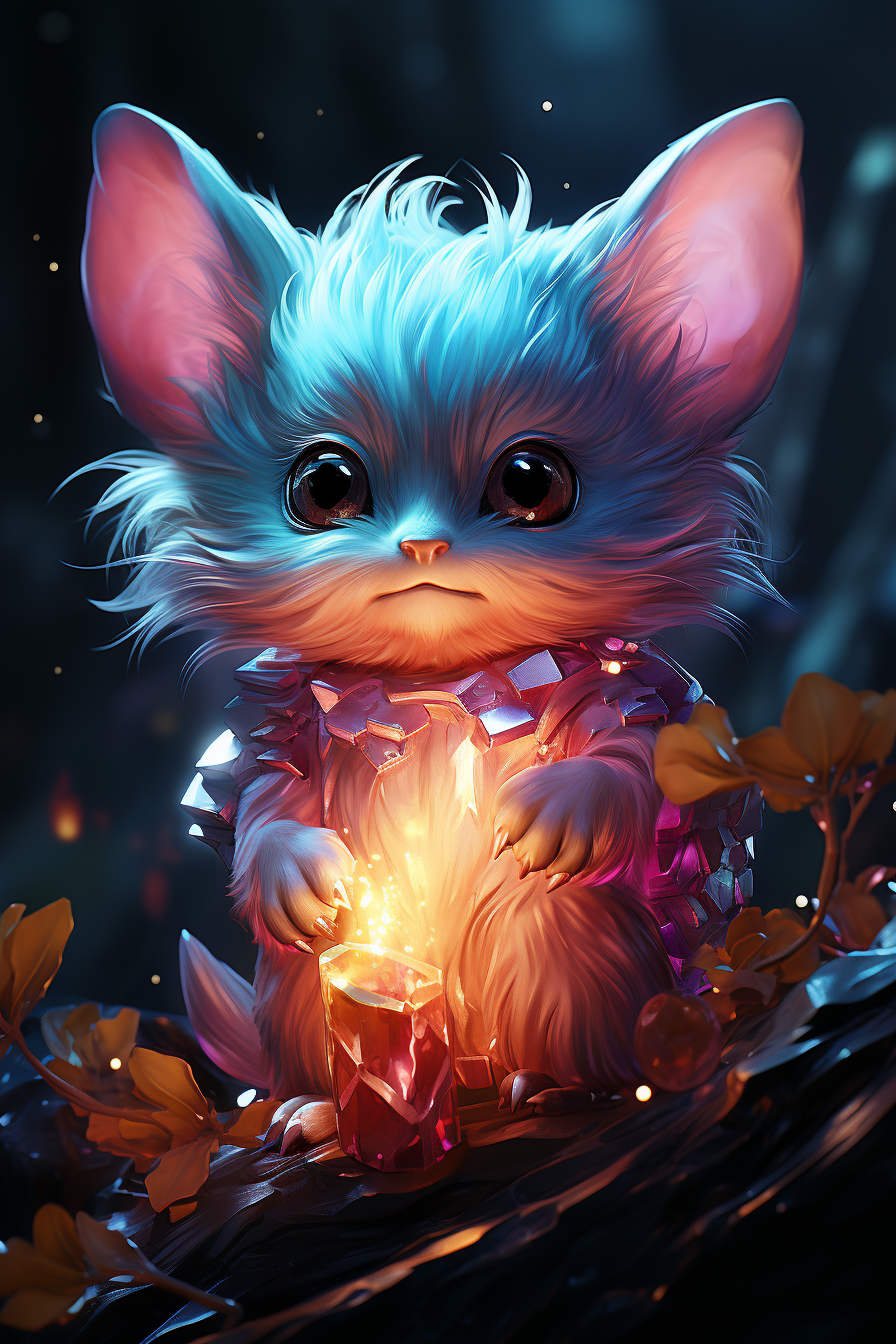 Iridescent glittering 3D illustration of a cute sweet goblin