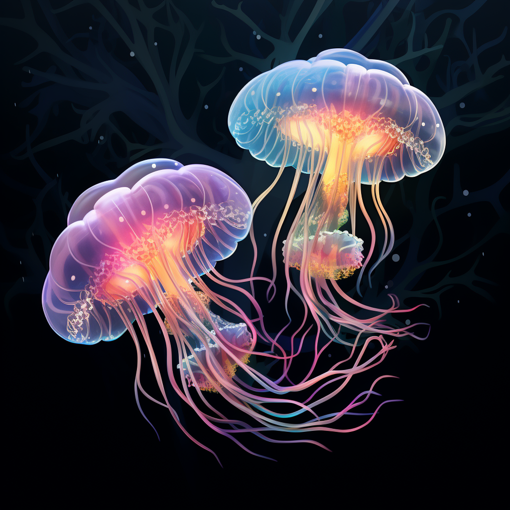 graceful iridescent jellyfish in oceanic abyss