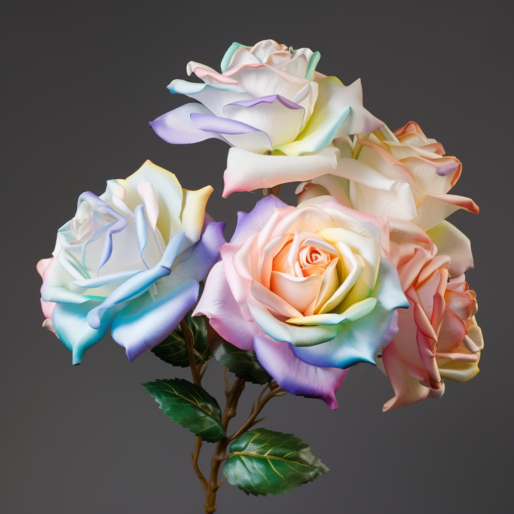 Beautiful iridescent pastel rainbow white rose bush