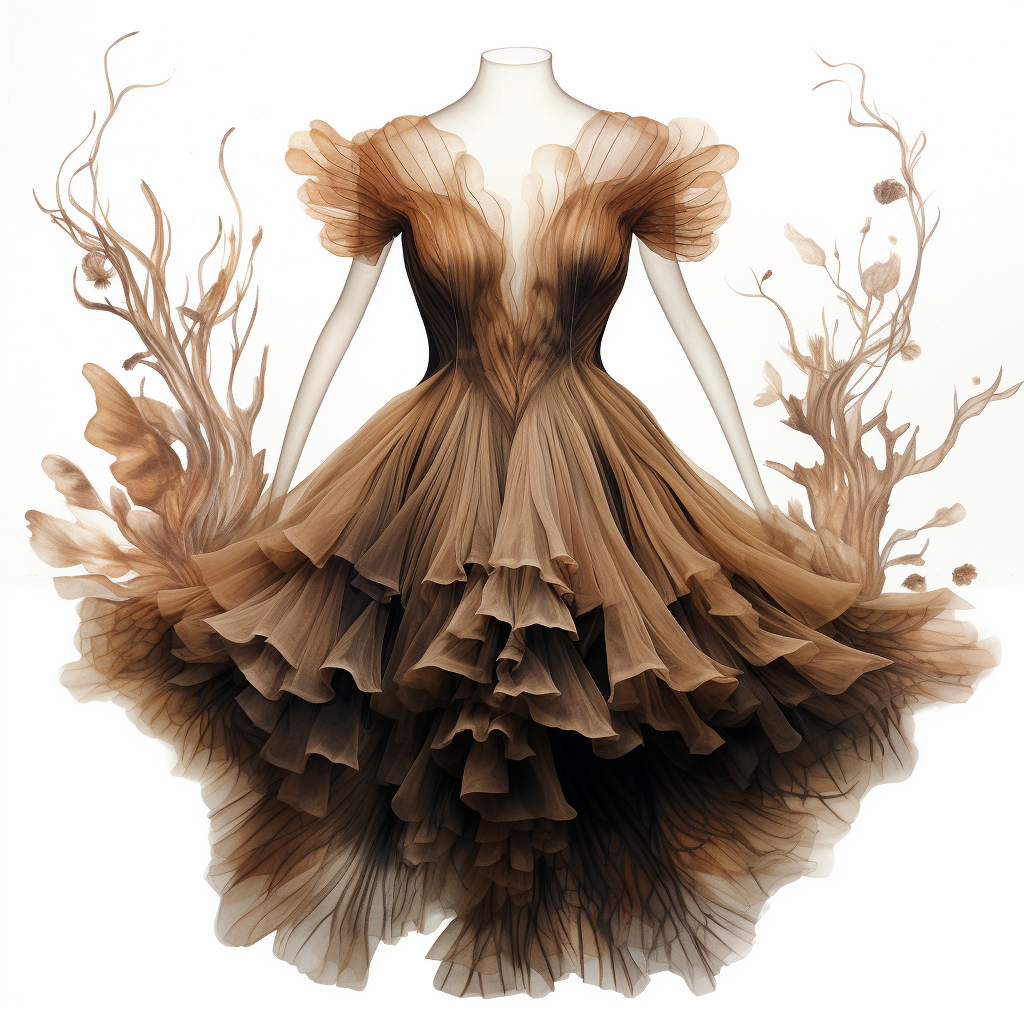 fashion illustration of woodland forest dress