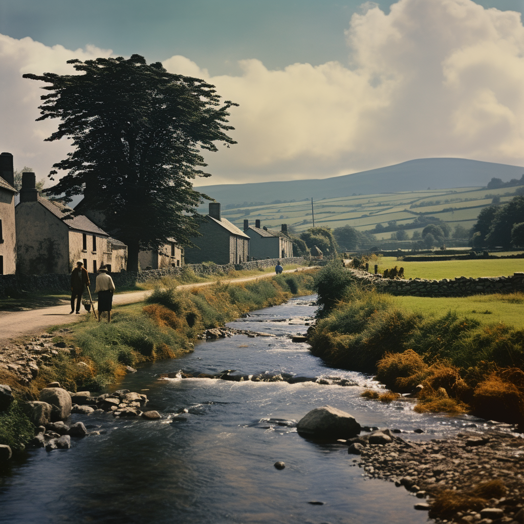 Irish countryside stream small town