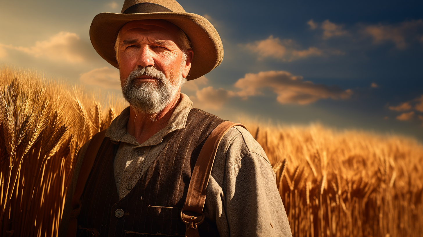 Irish farmer tending to barley field