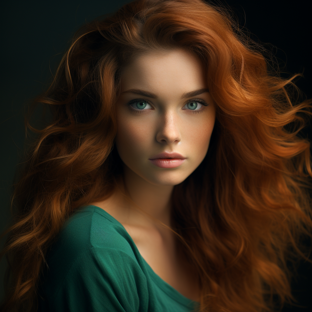 Irish woman with copper brown hair and teal eyes