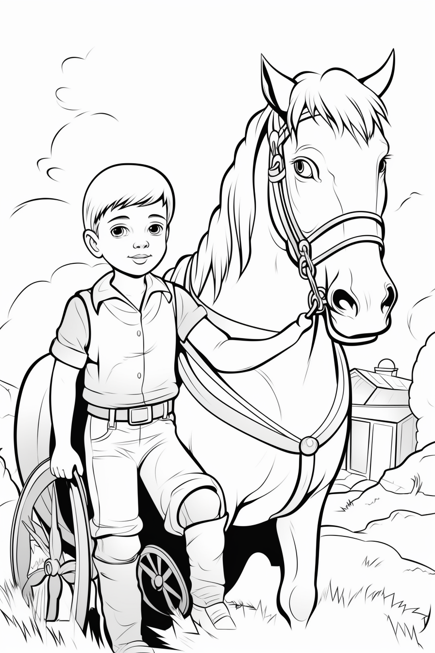 Cartoon style iron horse coloring book