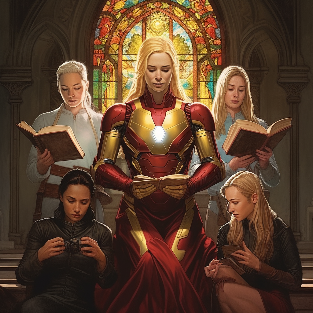 Iron Man and Captain Marvel fighting evil nuns