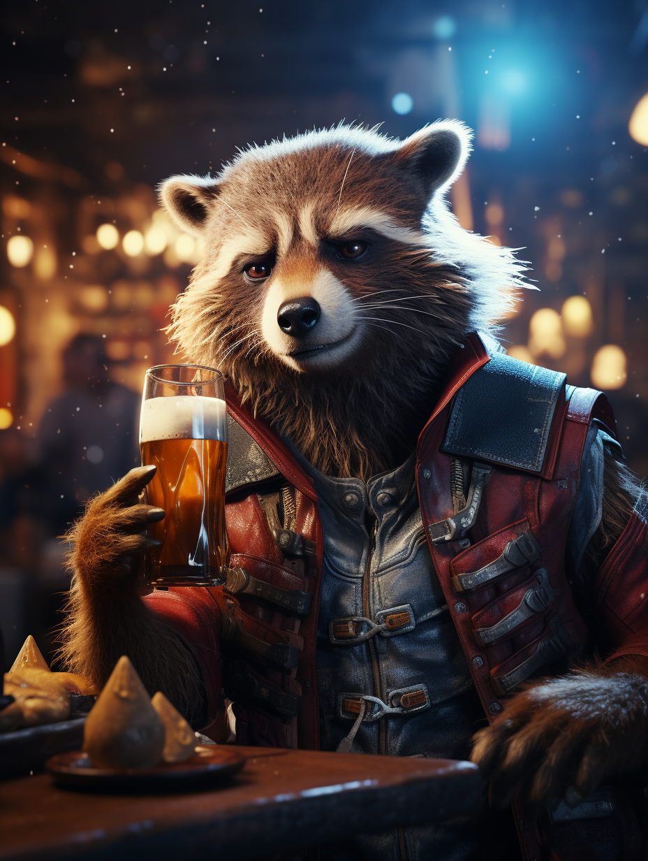 Iron Man and Rocket Raccoon Drinking Beer